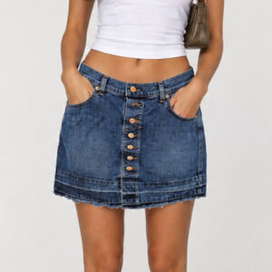 Loft Outlet Denim Skirt Women's Size 4P Button-Up Stretch Y2K Casual Chic